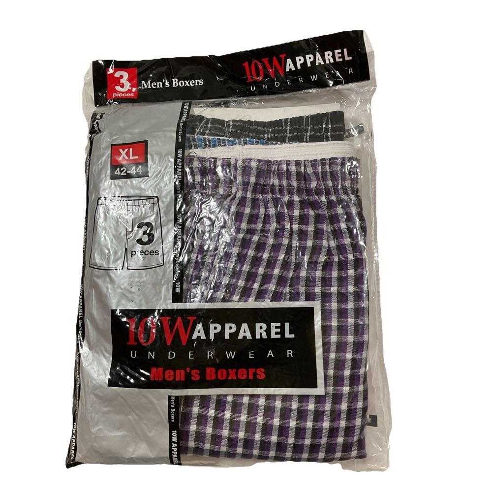 Two Packs Men's 6 Goal Boxers XL 42-44  Plaid 3 Pack 10W Apparel Underwear.
